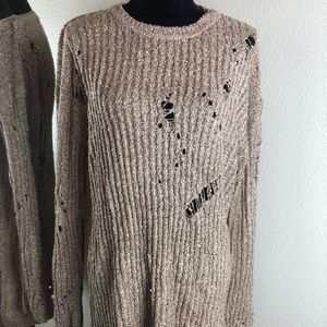 Planet Gold Knit Distressed Crew Neck Sweater XL